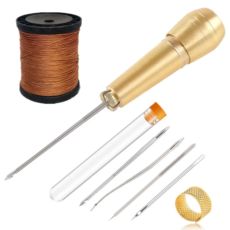 Leatherwork Needles - 銅製の針が付いたソーイングキット,布,テント,修理ツール,ナイロンワイヤー付き