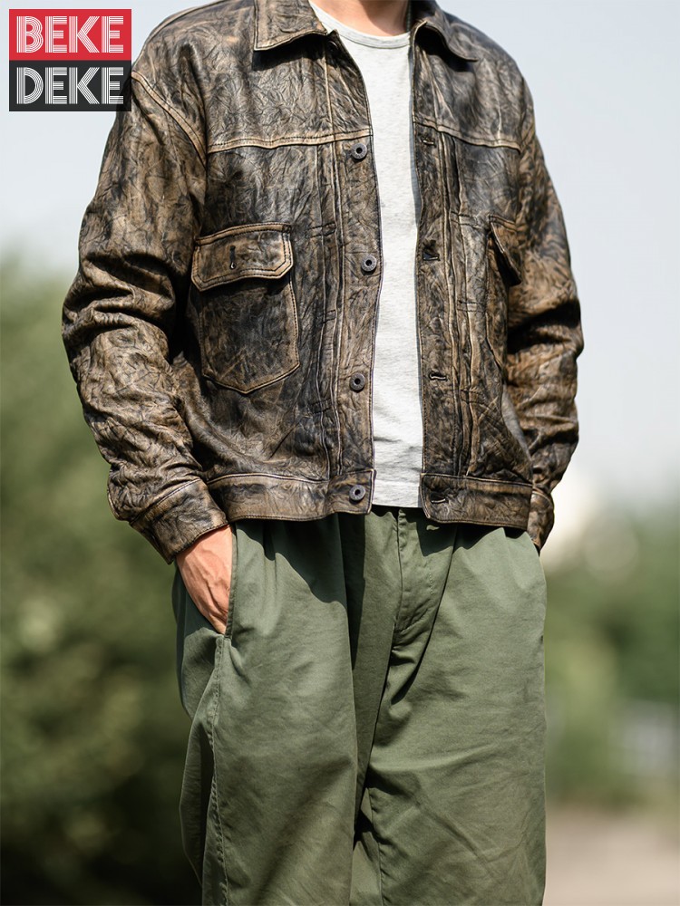 Leather Work Jacket Mens - 男性用の本物のシープスキンジャケット,ルーズフィット,シングルブレスト,本革,カーゴワークコート,新しいデザイナー,秋