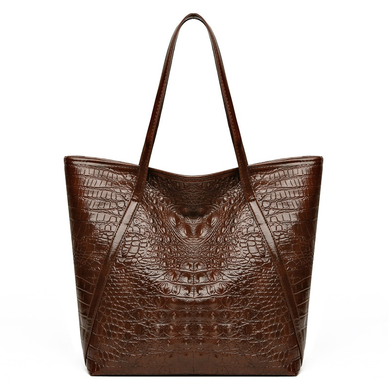 Leather Work Bag Women - シンプルで多用途なワニ柄トートバッグ大容量ファッションハンドバッグヴィンテージデザインショルダーレディースバッグ