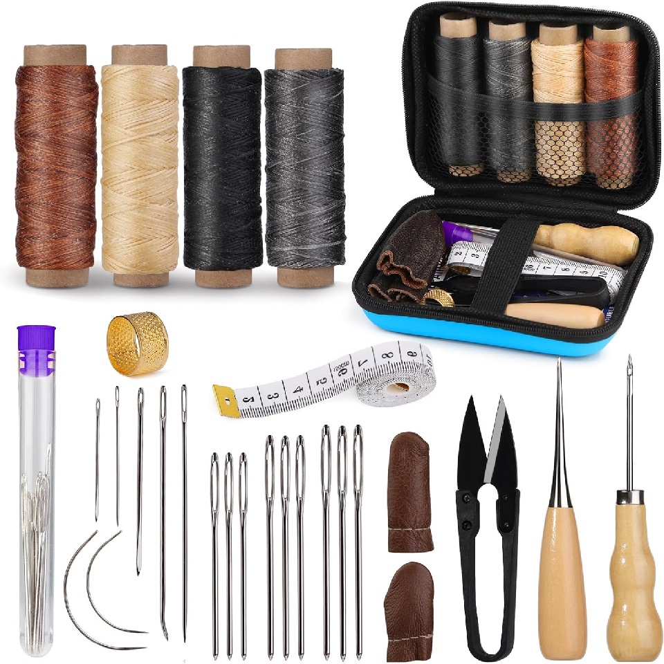 Leatherwork Needles - BUDDUR 革縫製ツールキット ワックス糸と針千枚通しプロフェッショナル DIY 革手作りクラフトアクセサリーツールセット