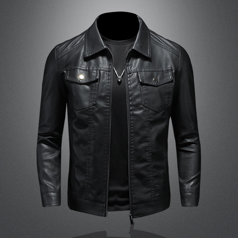 Leather Work Jacket Mens - メンズラペルレザージャケット秋オーバーサイズスリムオートバイライディングスーツ冬肥厚PUレザー防水作業服