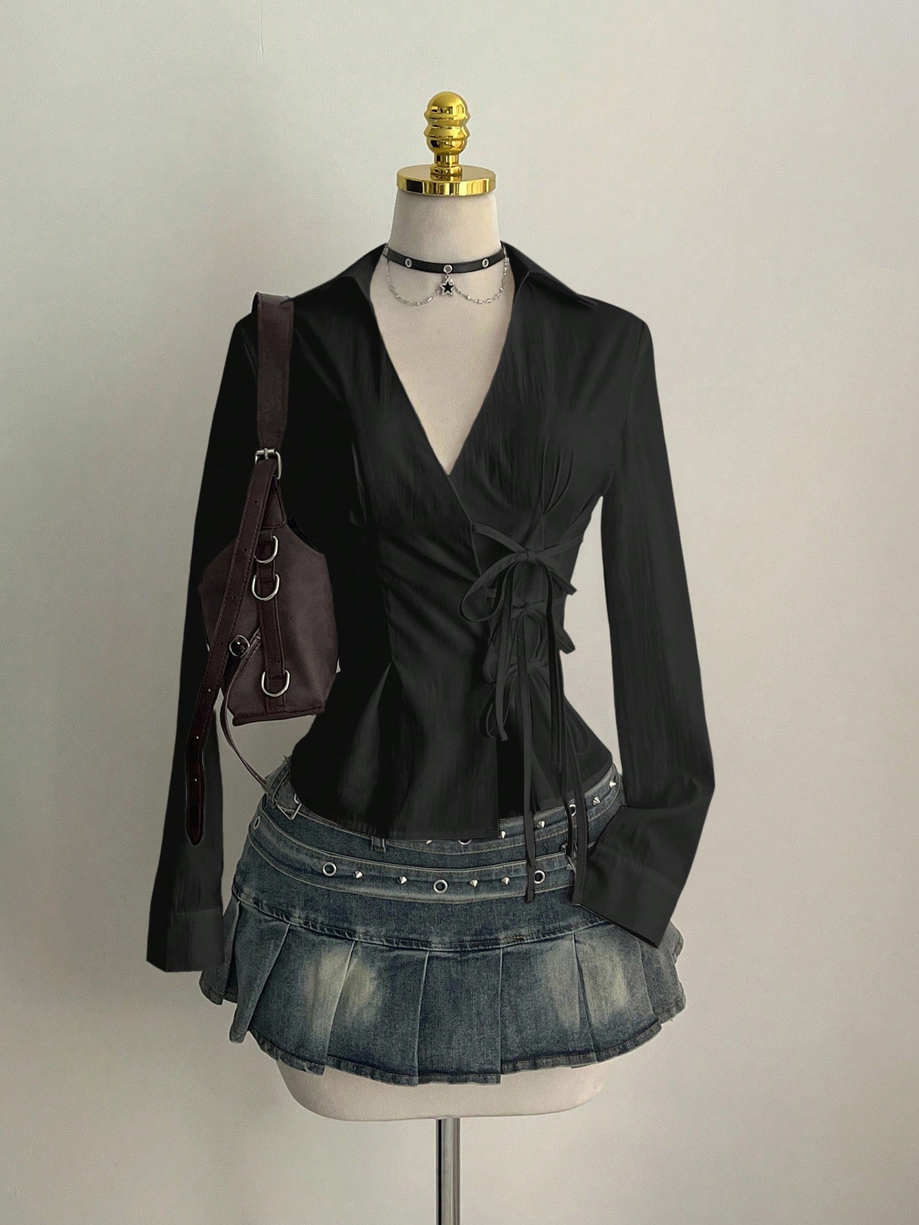 Unique Leather Work - 原宿女性用シャツ ユニークな美的センス スリムフィット セクシー Y2K エモガールズ
