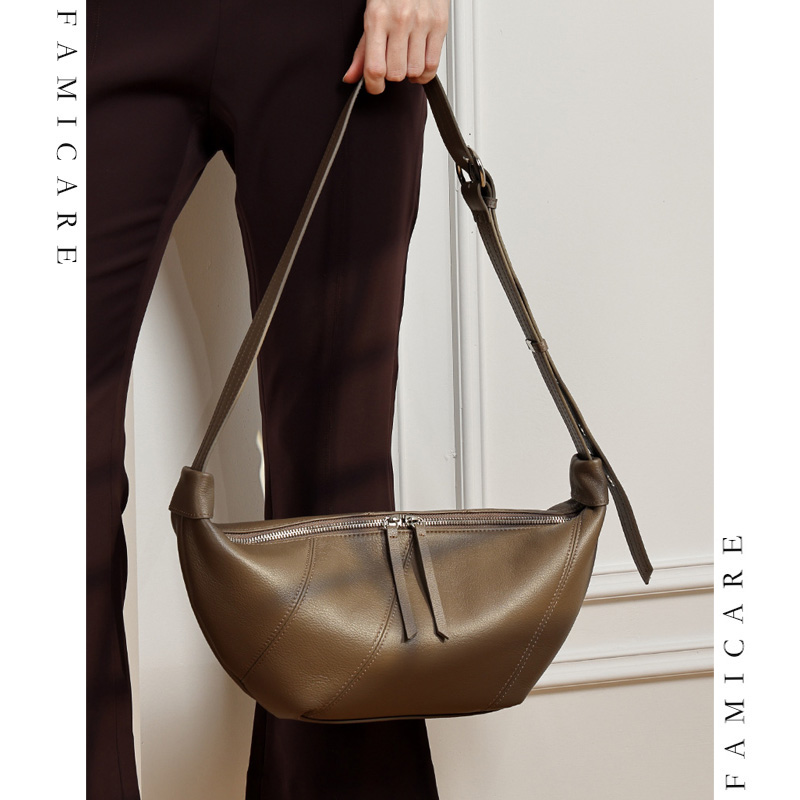 Vintage Leatherwork - 高級本革クロスボディ財布女性ミニマリストヴィンテージハーフムーンハンドバッグレディースファッションデイリートラベルワークショルダーバッグ