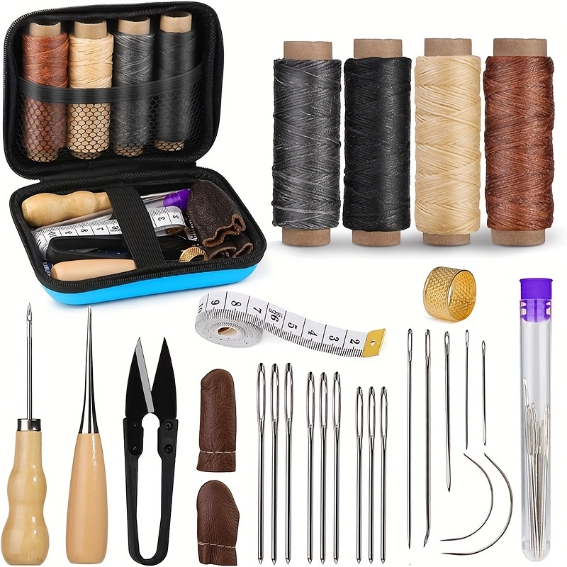 Leatherwork Needles - 革製品縫製キット、革製品修理キット（太目針とワックス糸付き）、家具張り替え用革加工ツール、DIYクラフト
