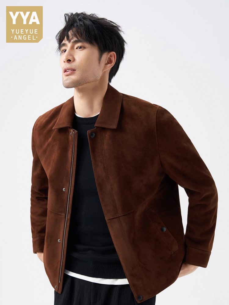 Leather Work Jacket Mens - 最高品質の天然本物のスエードレザージャケットビジネスカジュアルワーク本革コートスリムフィットオートバイバイカー生き抜くジャケット