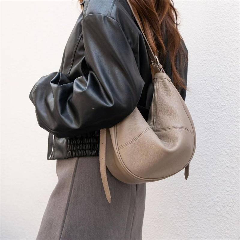 Leather Work Bag Women - BURMINSA 本革 クレセント ホーボー ショルダーバッグ 女性用
