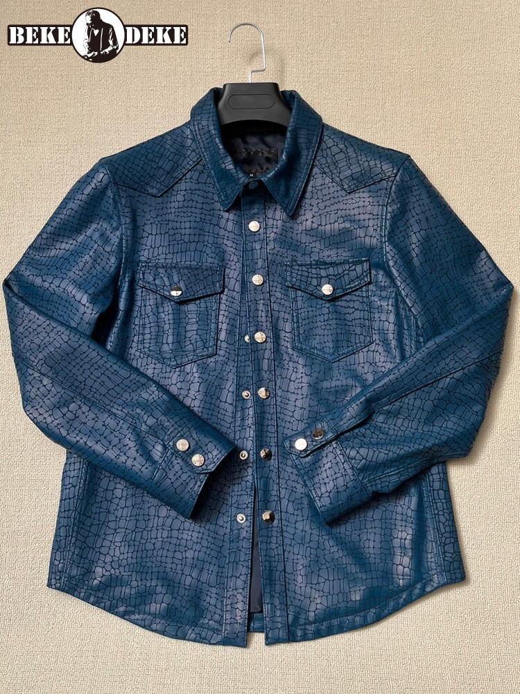 Leather Work Jacket Mens - 男性春クロコダイルパターン本物の羊皮本革ジャケットビジネスワークカジュアルシングルブレスト天然皮革コート 5XL