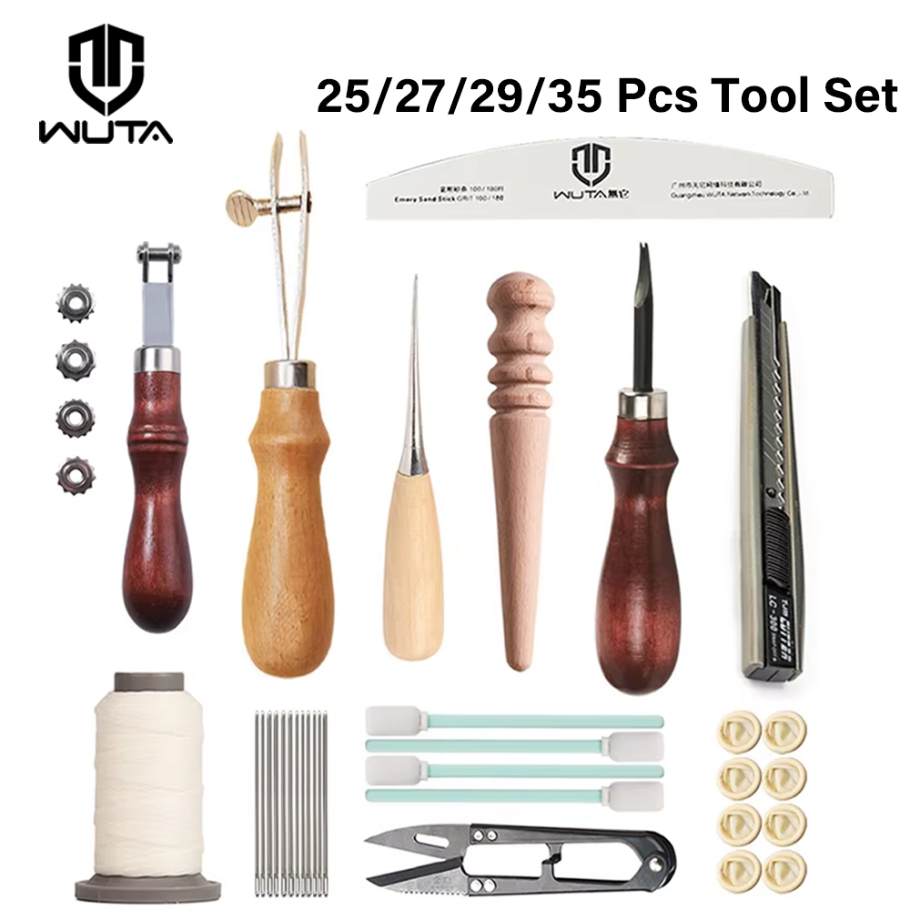 Beginner Leatherwork Kit - Wuta-プロのレザークラフトツールキット,25/27/29/35ピース,手縫い,ステッチ,パンチ,基本的な日曜大工の仕事,初心者向け