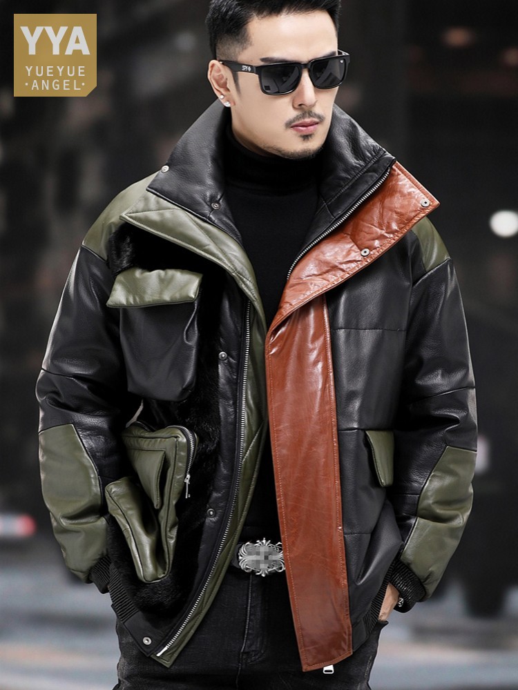 Leather Work Jacket Mens - ビッグポケットワークダウンジャケット メンズ 冬用 暖かい ルーズフィット オーバーコート