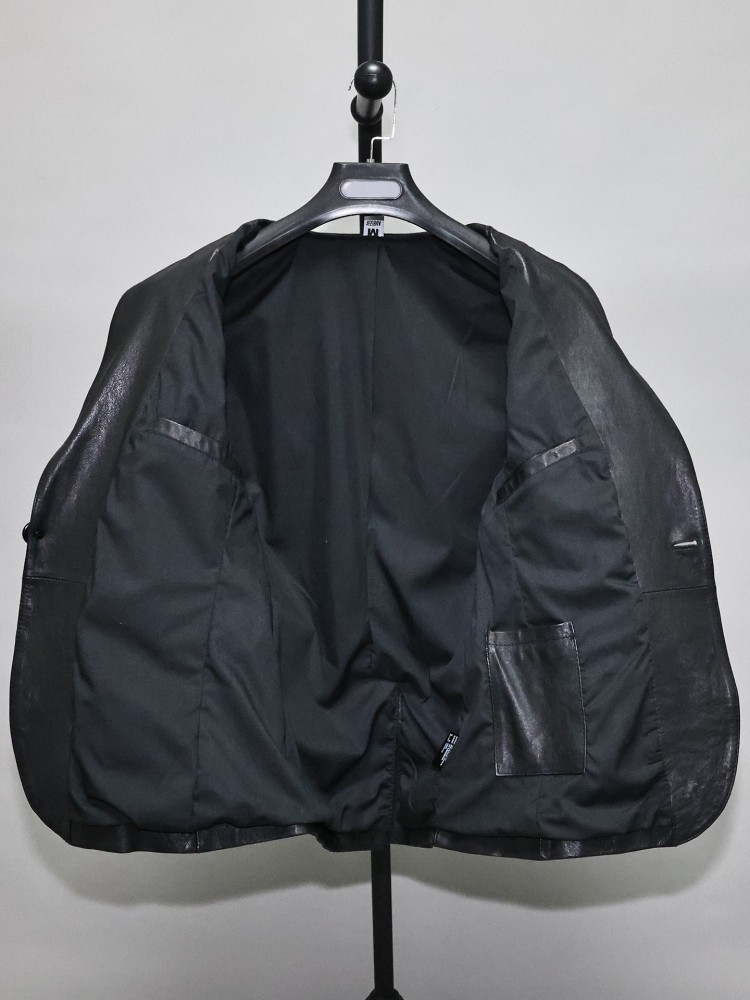 スリムフィットソリッドカラー男性オフィスワーク本革ブレザート - Leather Work Jacket Mens のレビューと価格