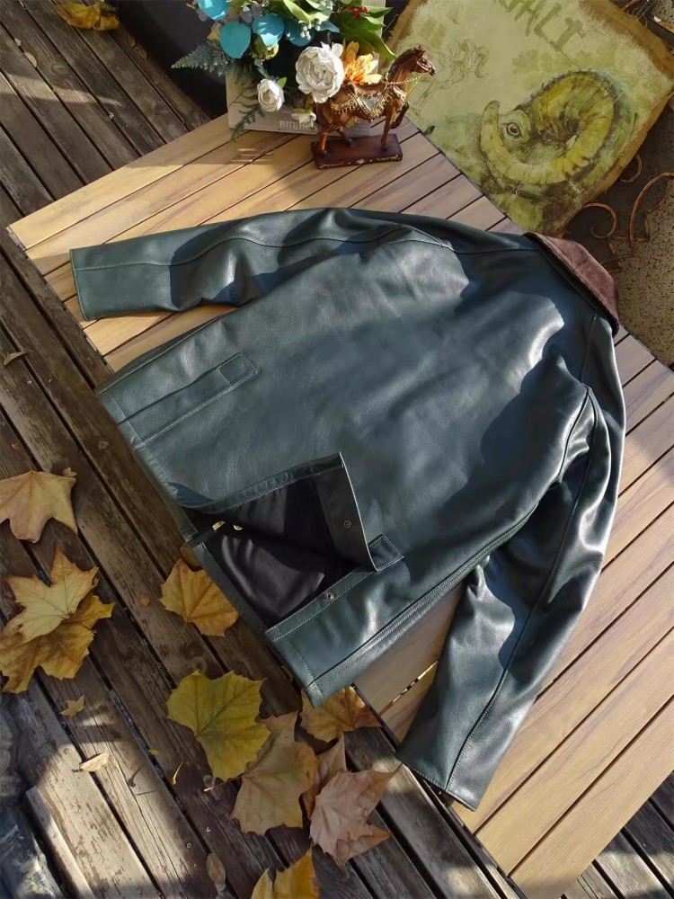 メンズ本物の牛革ジャケットハンティングコート春ターンダウンカ - Leather Work Jacket Mens のレビューと価格