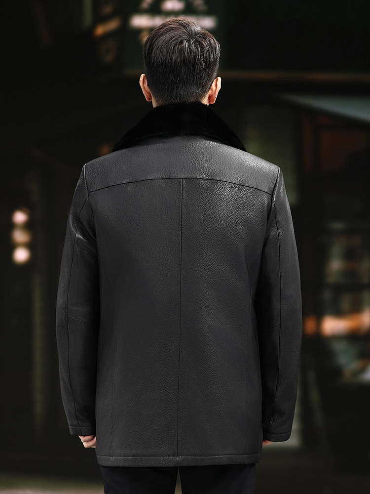 高級メンズ冬用リアルミンクファー裏地シープスキン本革ロングジ - Leather Work Jacket Mens のレビューと価格