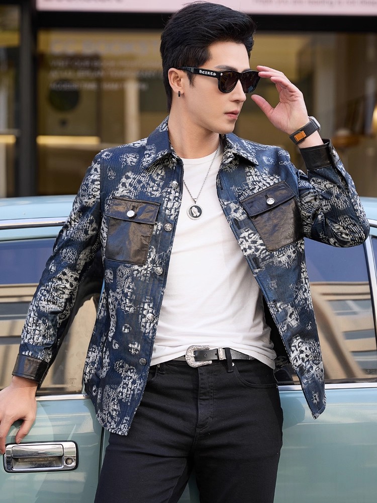 高級感あふれる新作ファッション、花柄プリントのメンズパーティ - Leather Work Jacket Mens のレビューと価格
