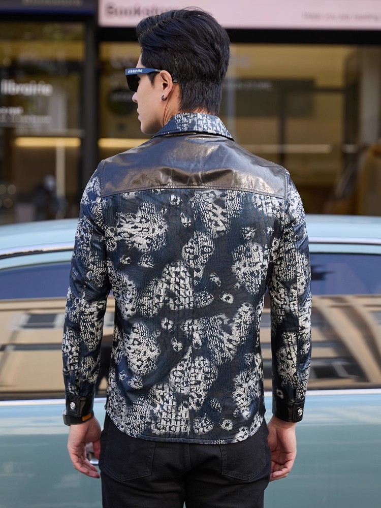 高級感あふれる新作ファッション、花柄プリントのメンズパーティ - Leather Work Jacket Mens のレビューと価格