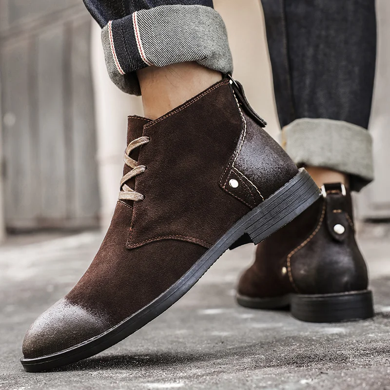 新しい牛革スエードアンクルブーツ手作りヴィンテージ英国男性レ - Vintage Leatherwork のレビューと価格