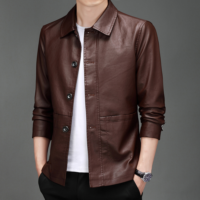 秋の新作レザースーツジャケット メンズ ビジネス スリムフィ - Leather Work Jacket Mens のレビューと価格