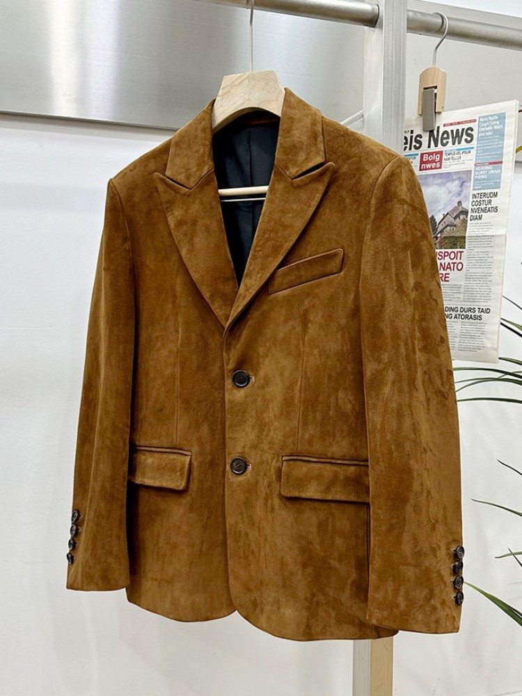 ヴィンテージスエードシープスキンエレガントスーツジャケットオ - Leather Work Jacket Mens のレビューと価格