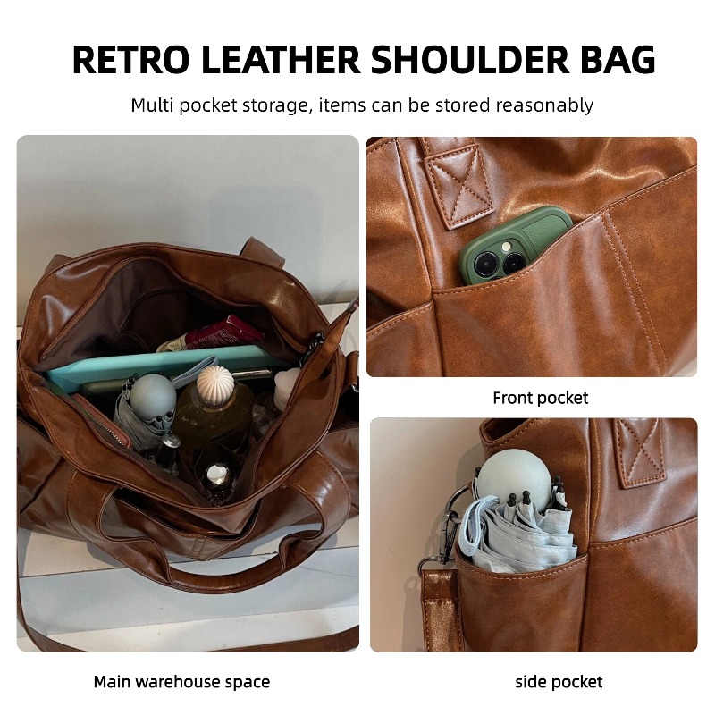 レディース レトロ ソフトレザー ハンドバッグ 多ポケット  - Leather Work Bag Women のレビューと価格