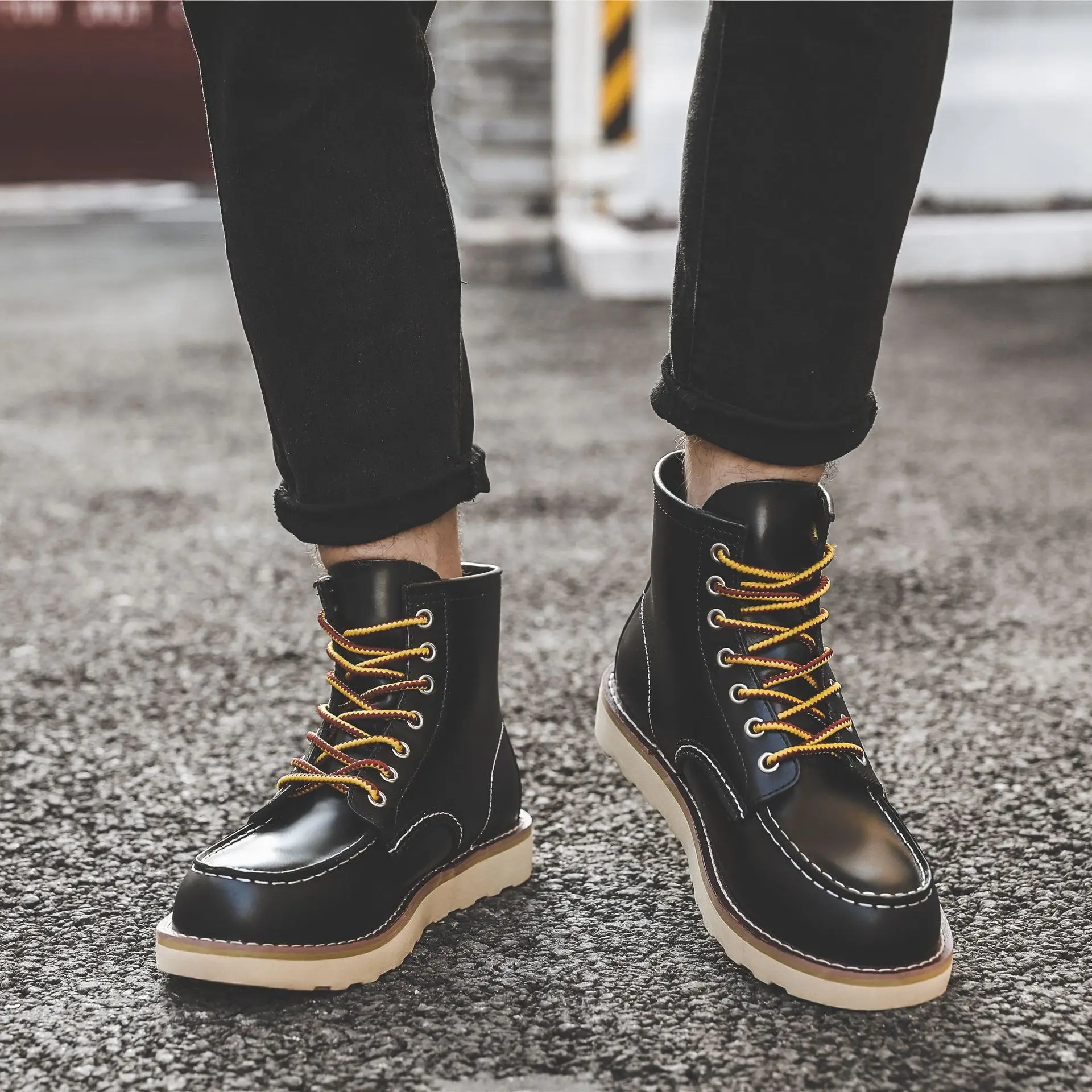 メンズカジュアルラウンドトゥ本革ワークブーツ,ヴィンテージバ - Vintage Leatherwork のレビューと価格