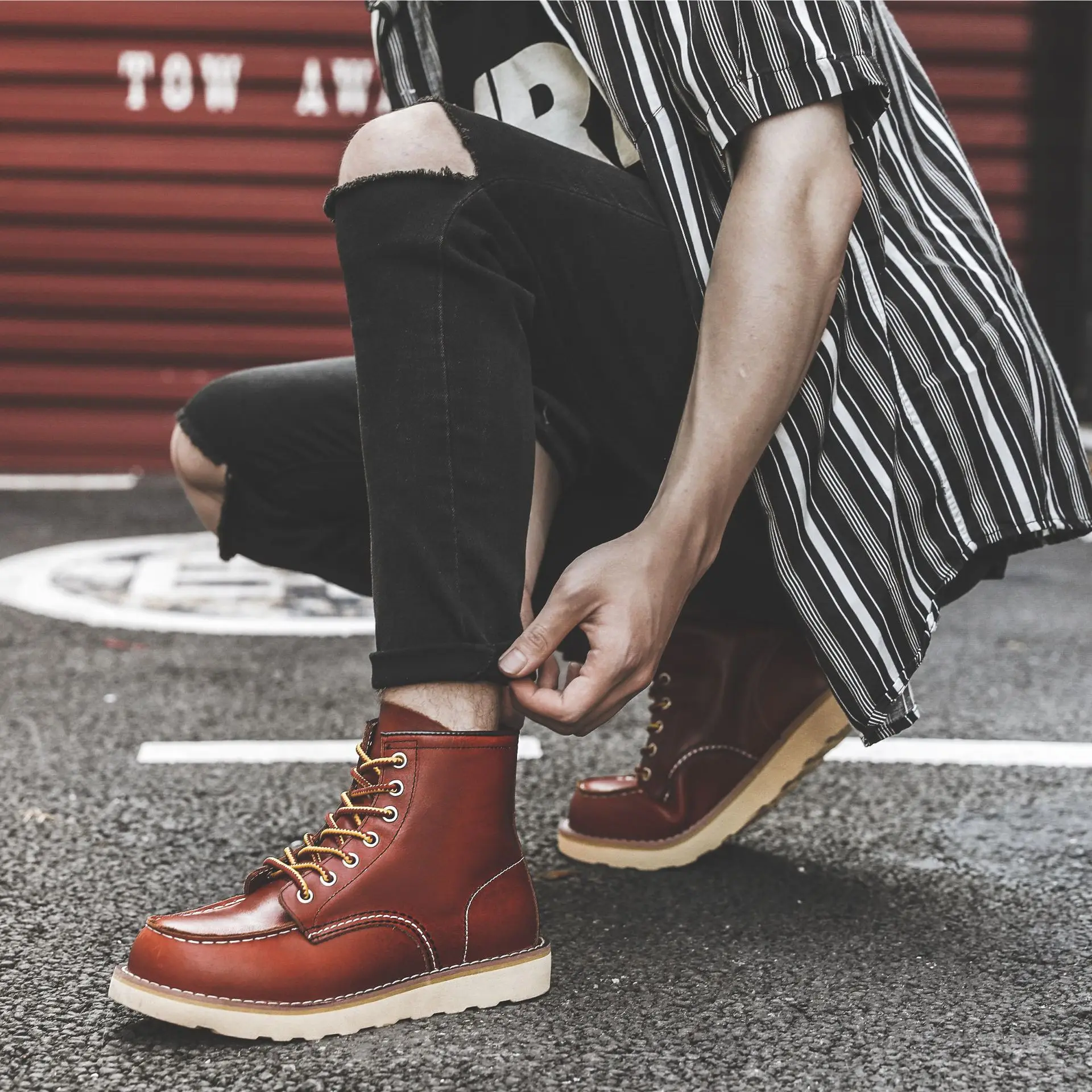 メンズカジュアルラウンドトゥ本革ワークブーツ,ヴィンテージバ - Vintage Leatherwork のレビューと価格