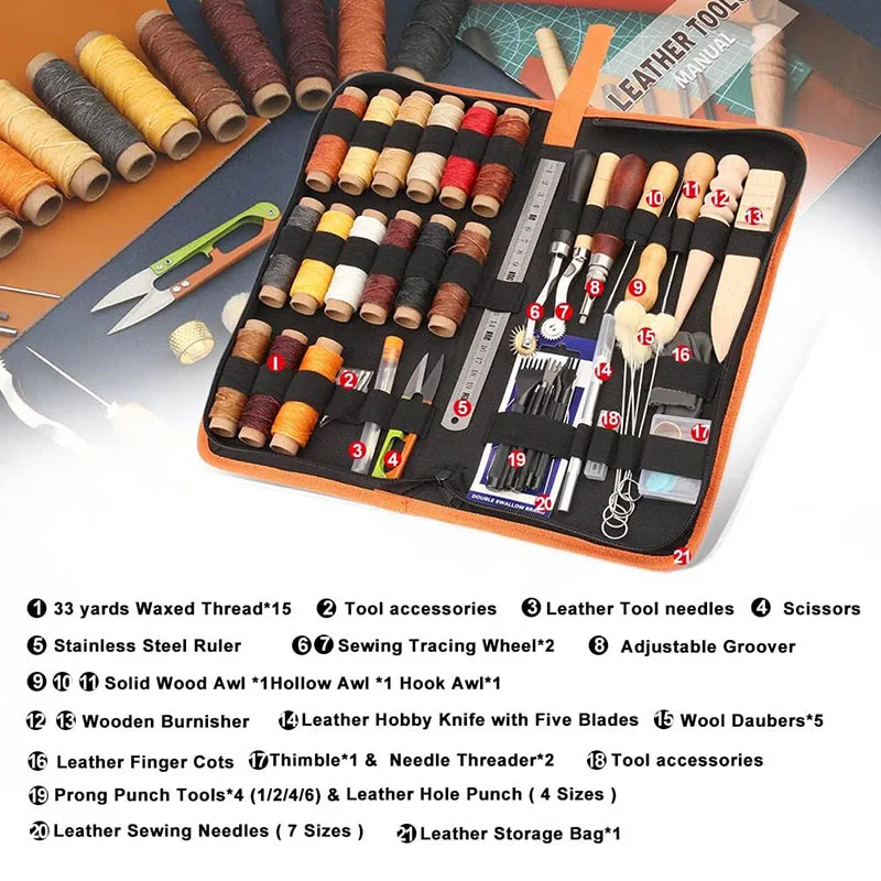 革細工ツール 実用的な革細工キット ワックス加工糸 グルーバ - Beginner Leatherwork Kit のレビューと価格