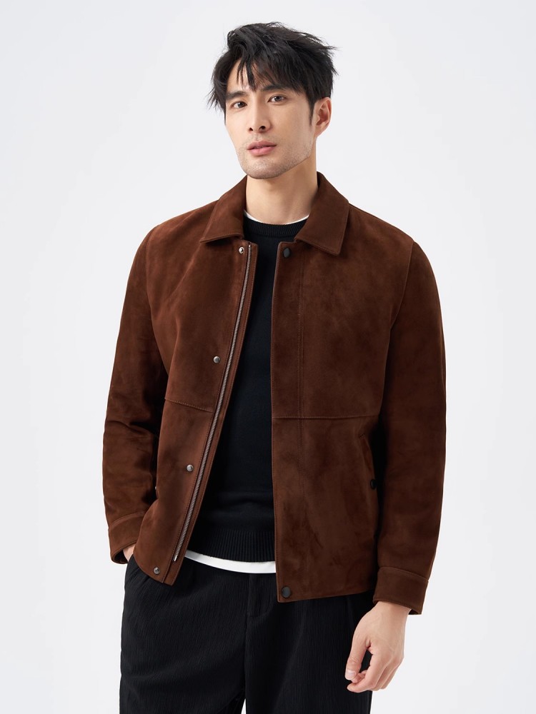 最高品質の天然本物のスエードレザージャケットビジネスカジュア - Leather Work Jacket Mens のレビューと価格