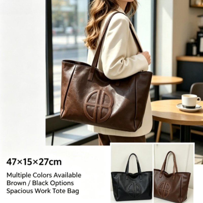2026年ニューレトロ大容量レディーストートバッグ、シンプル - Leather Work Bag Women のレビューと価格