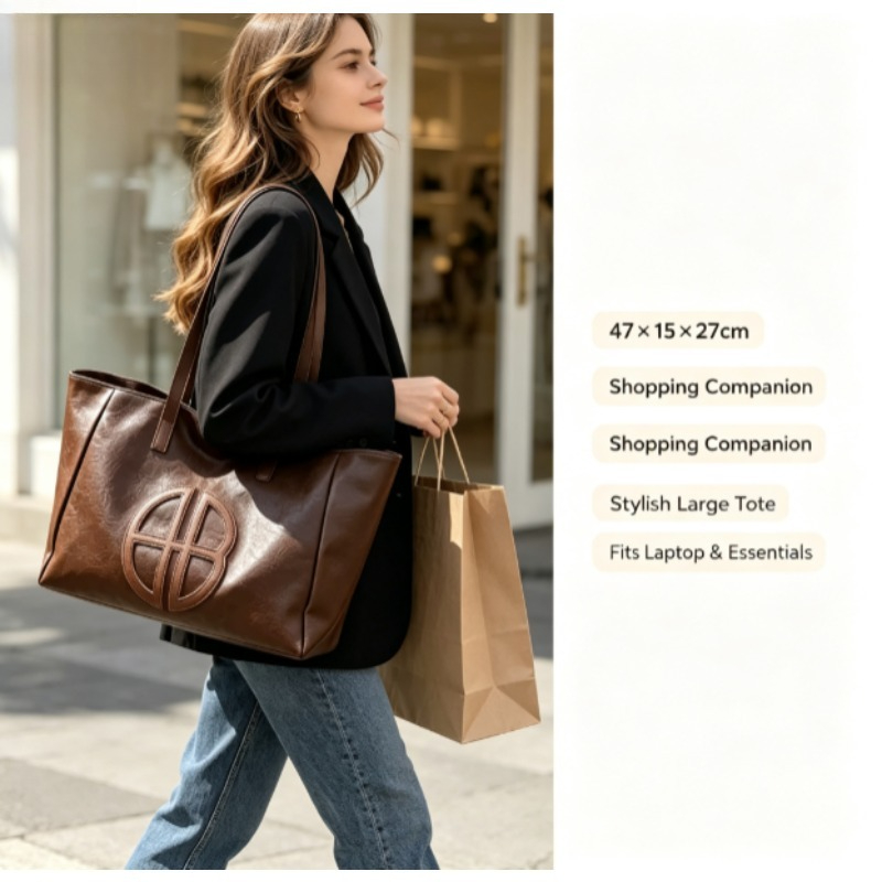 2026年ニューレトロ大容量レディーストートバッグ、シンプル - Leather Work Bag Women のレビューと価格