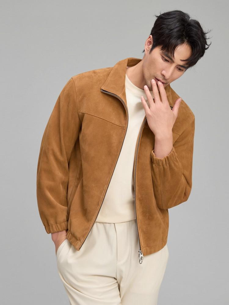 高級メンズソフト天然スエードレザージャケットジッパーラペル襟 - Leather Work Jacket Mens のレビューと価格