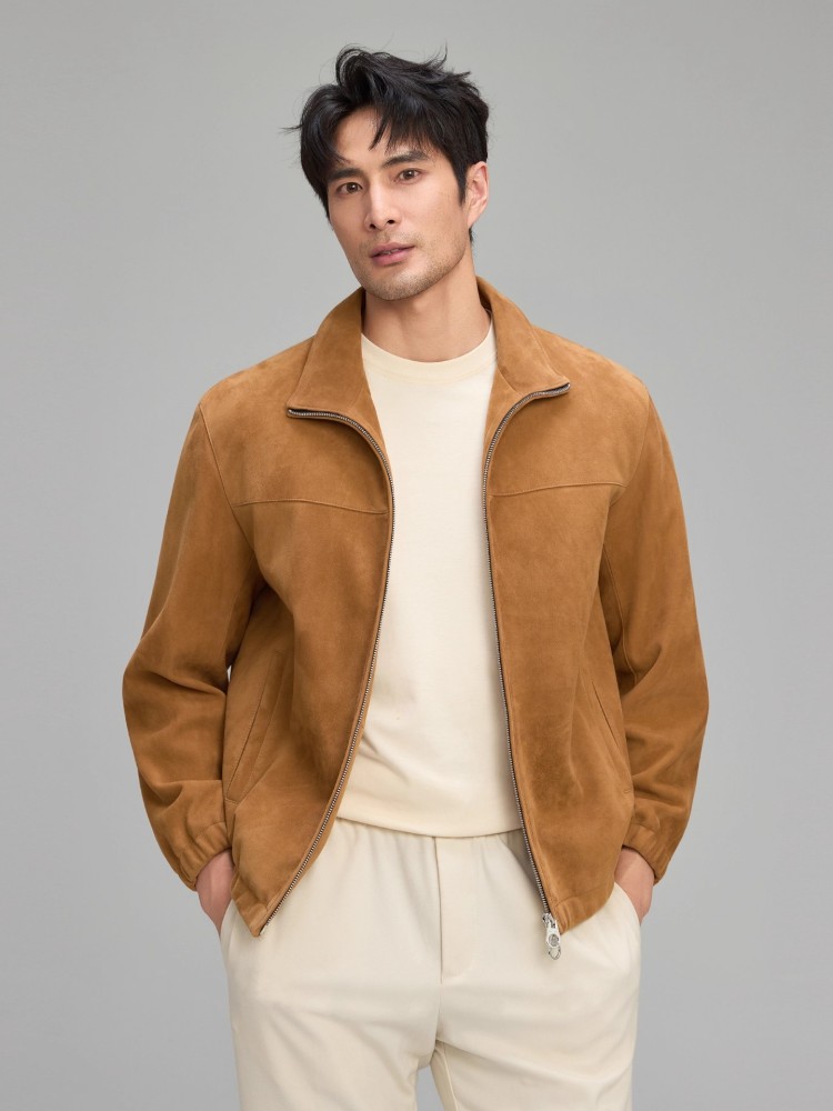 高級メンズソフト天然スエードレザージャケットジッパーラペル襟 - Leather Work Jacket Mens のレビューと価格