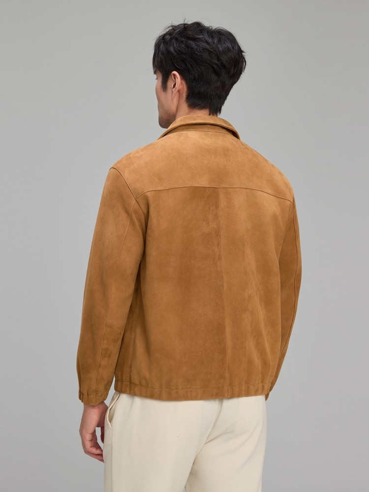 高級メンズソフト天然スエードレザージャケットジッパーラペル襟 - Leather Work Jacket Mens のレビューと価格