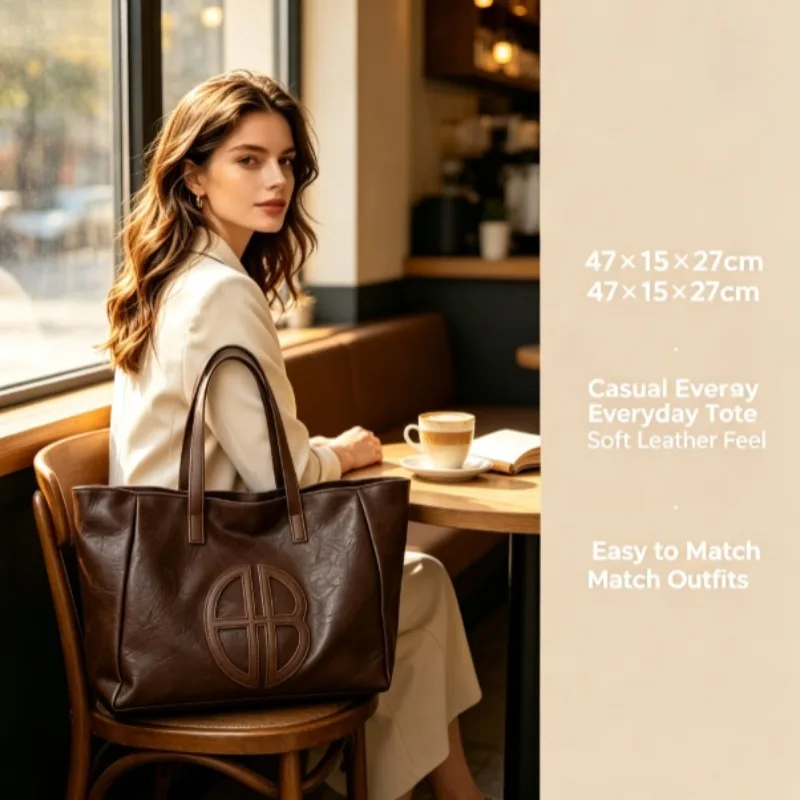 2026年ニューレトロ大容量女性用エコバッグ、シンプルカジュ - Leather Work Bag Women のレビューと価格