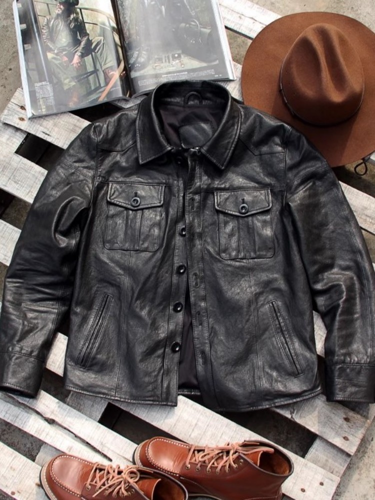 パンクメンズ本革ジャケットヴィンテージシングルブレストスリム - Leather Work Jacket Mens のレビューと価格