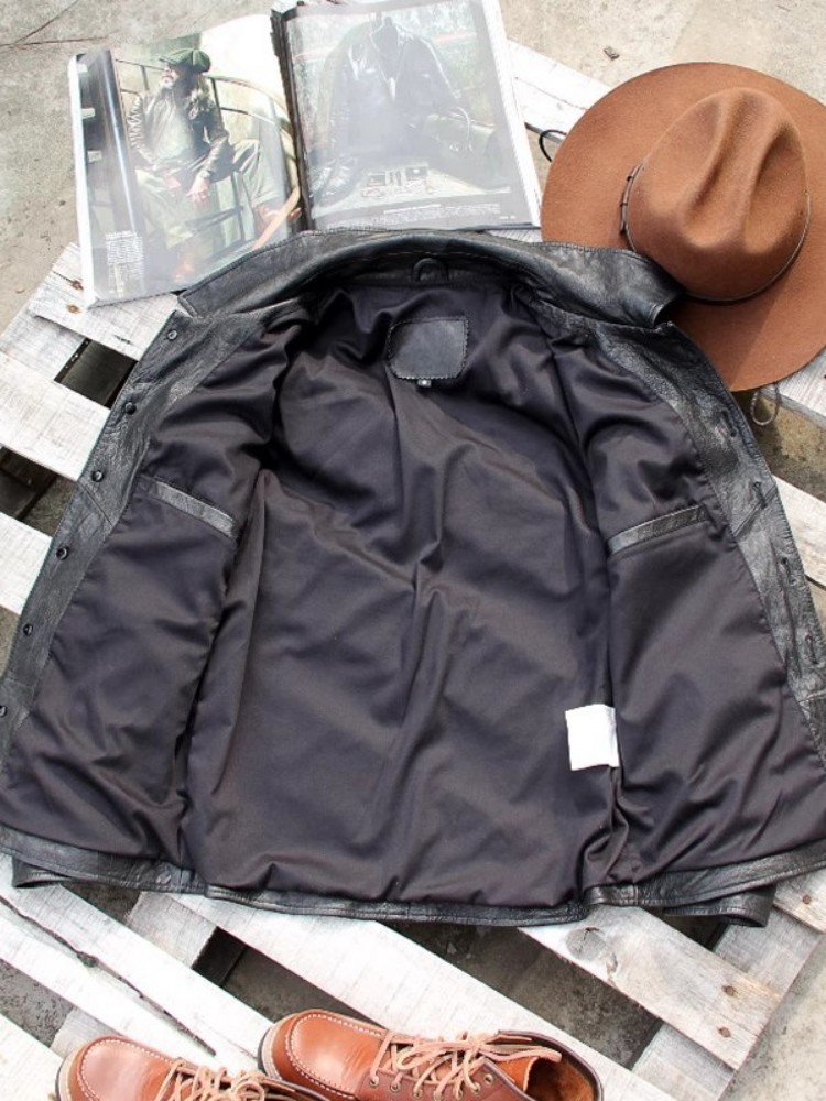 パンクメンズ本革ジャケットヴィンテージシングルブレストスリム - Leather Work Jacket Mens のレビューと価格
