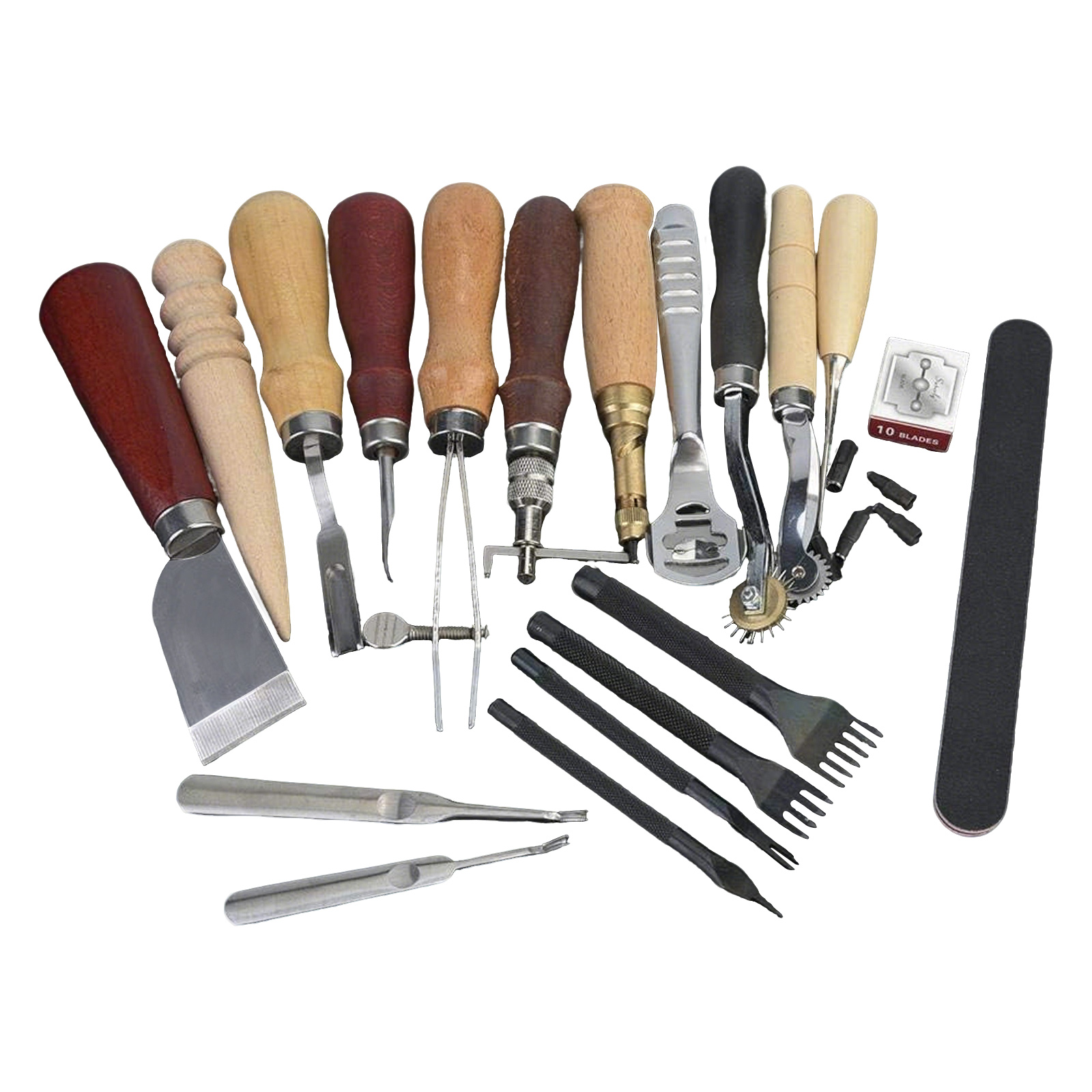 革工具セット、19点入り革工芸キット、縫製・打ち抜き・切断用 - Beginner Leatherwork Kit のレビューと価格