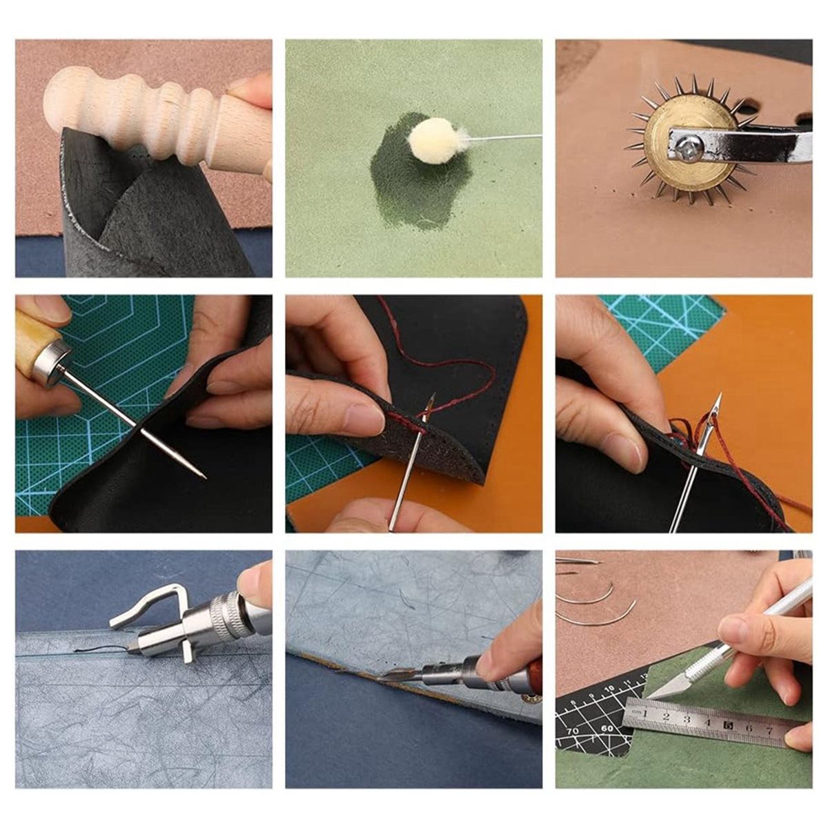 66点入り革細工ツールキット（ワックスコード、溝切り器、千枚 - Beginner Leatherwork Kit のレビューと価格