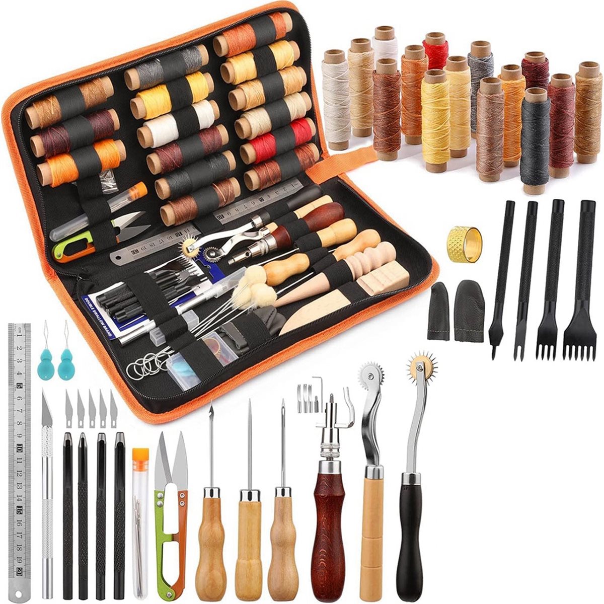 66点入り革細工ツールキット（ワックスコード、溝切り器、千枚 - Beginner Leatherwork Kit のレビューと価格