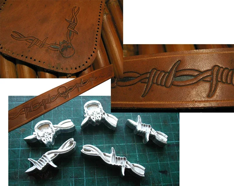 5 個の棘と頭蓋骨のパターン手仕事ユニークなデザインの彫刻パ - Unique Leather Work のレビューと価格