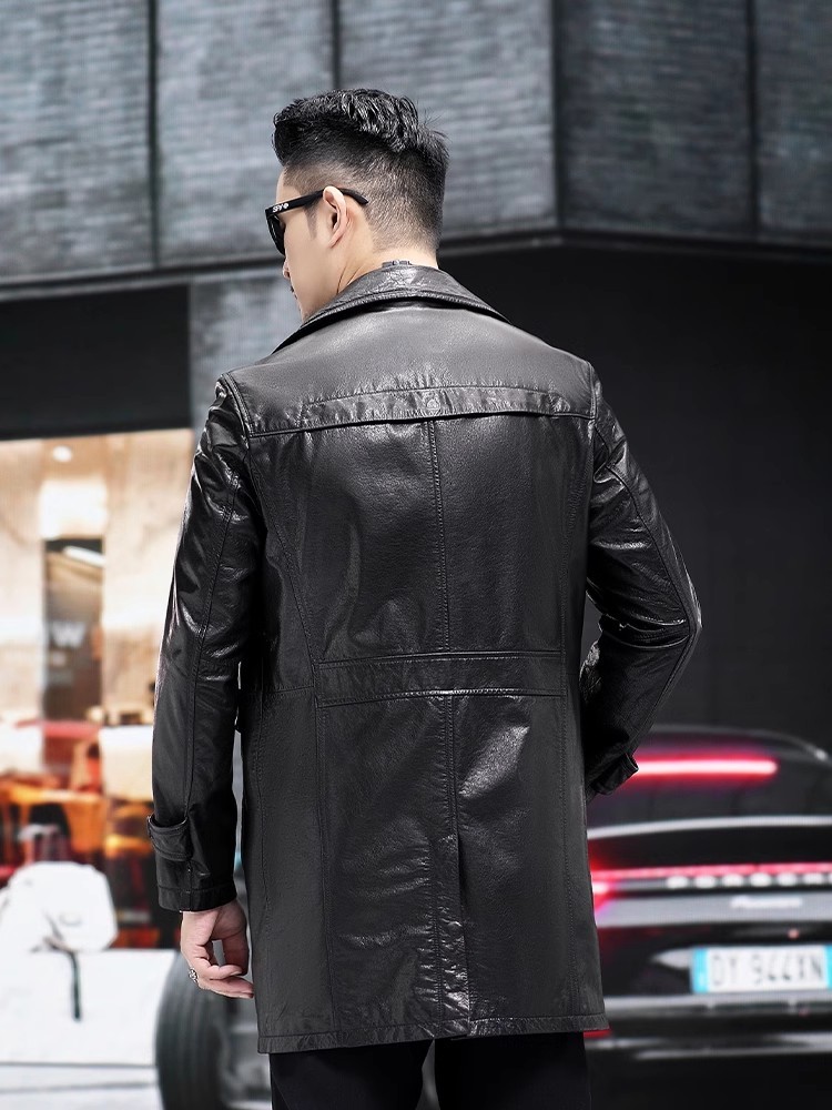 高級メンズビジネスワークスリムフィットオイルワックス牛革ジャ - Leather Work Jacket Mens のレビューと価格