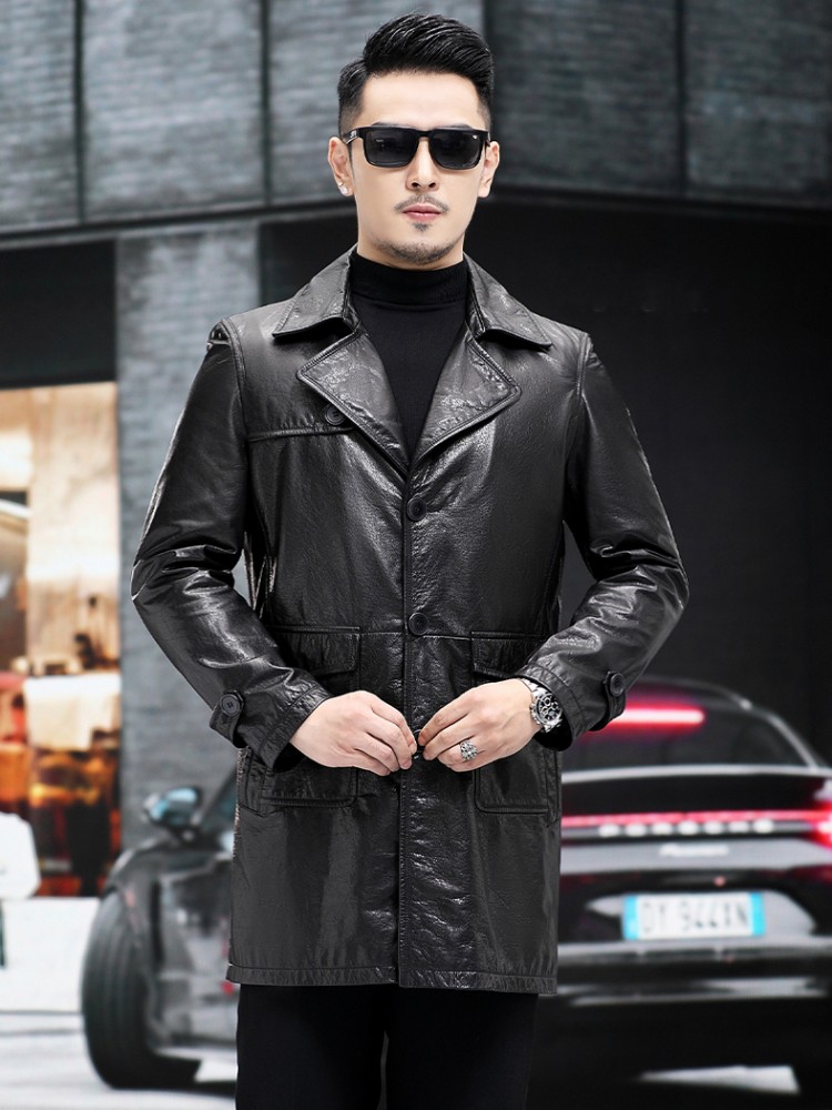 高級メンズビジネスワークスリムフィットオイルワックス牛革ジャ - Leather Work Jacket Mens のレビューと価格