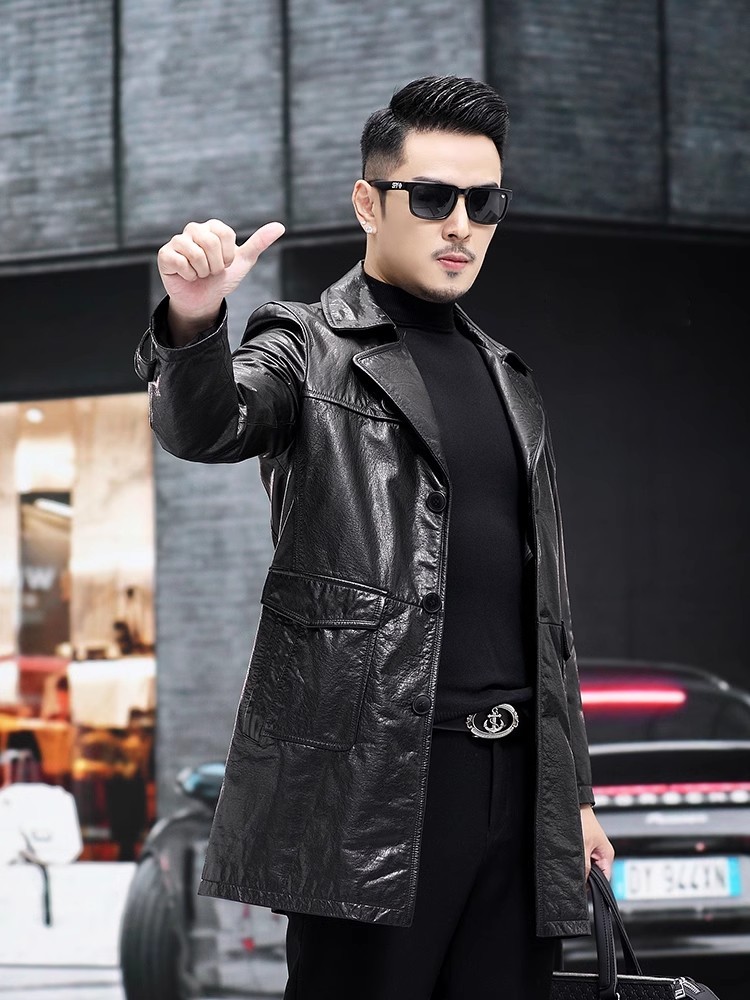 高級メンズビジネスワークスリムフィットオイルワックス牛革ジャ - Leather Work Jacket Mens のレビューと価格