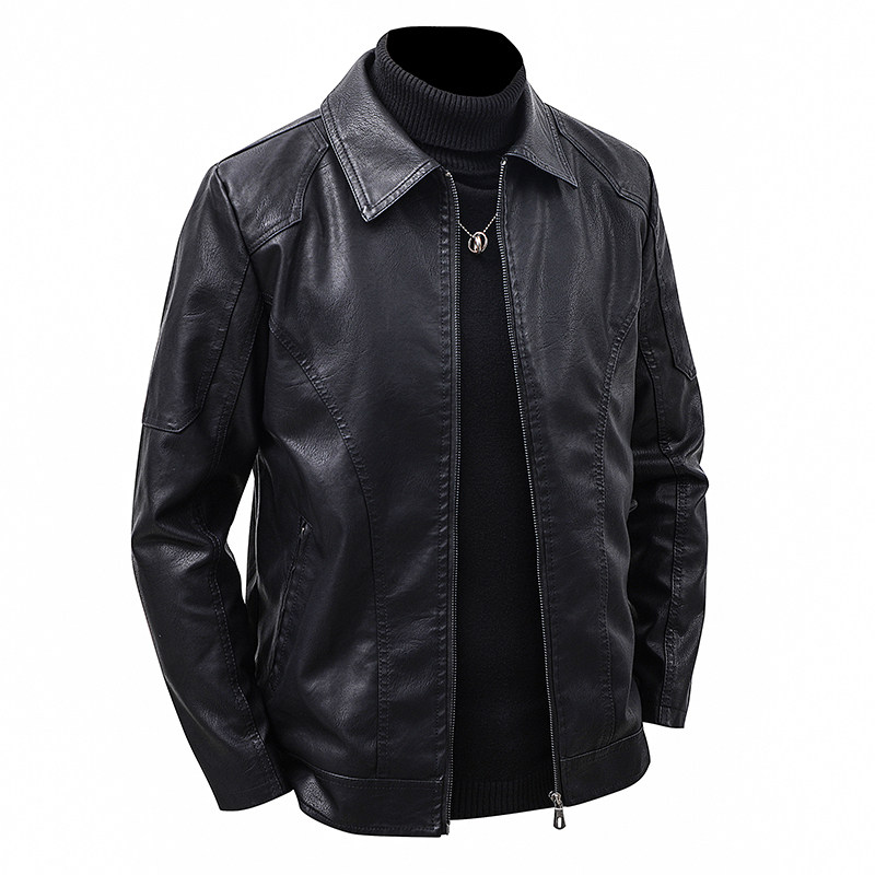 メンズラペルレザージャケット春秋オーバーサイズスリムオートバ - Leather Work Jacket Mens のレビューと価格