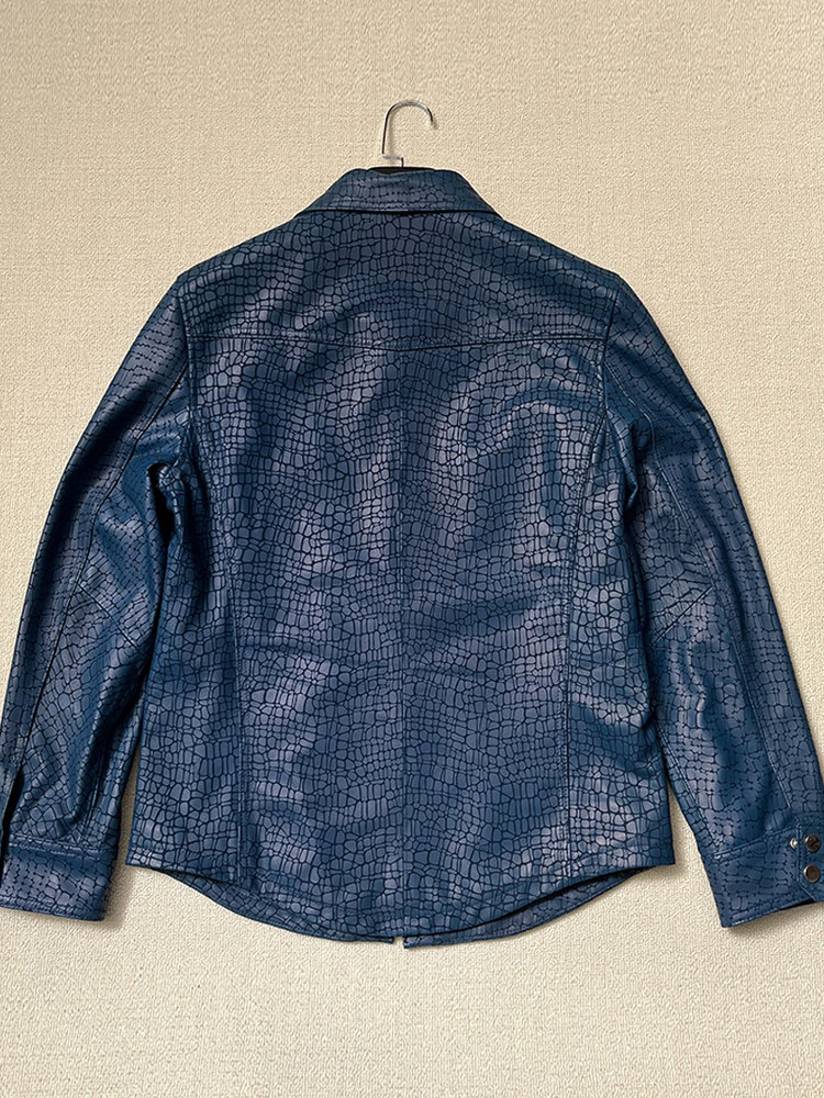 男性春クロコダイルパターン本物の羊皮本革ジャケットビジネスワ - Leather Work Jacket Mens のレビューと価格