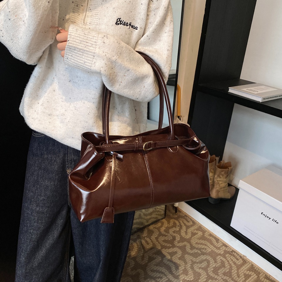 冬用オイルPUレザーホーボーハンドバッグショルダーバッグレト - Leather Work Bag Women のレビューと価格