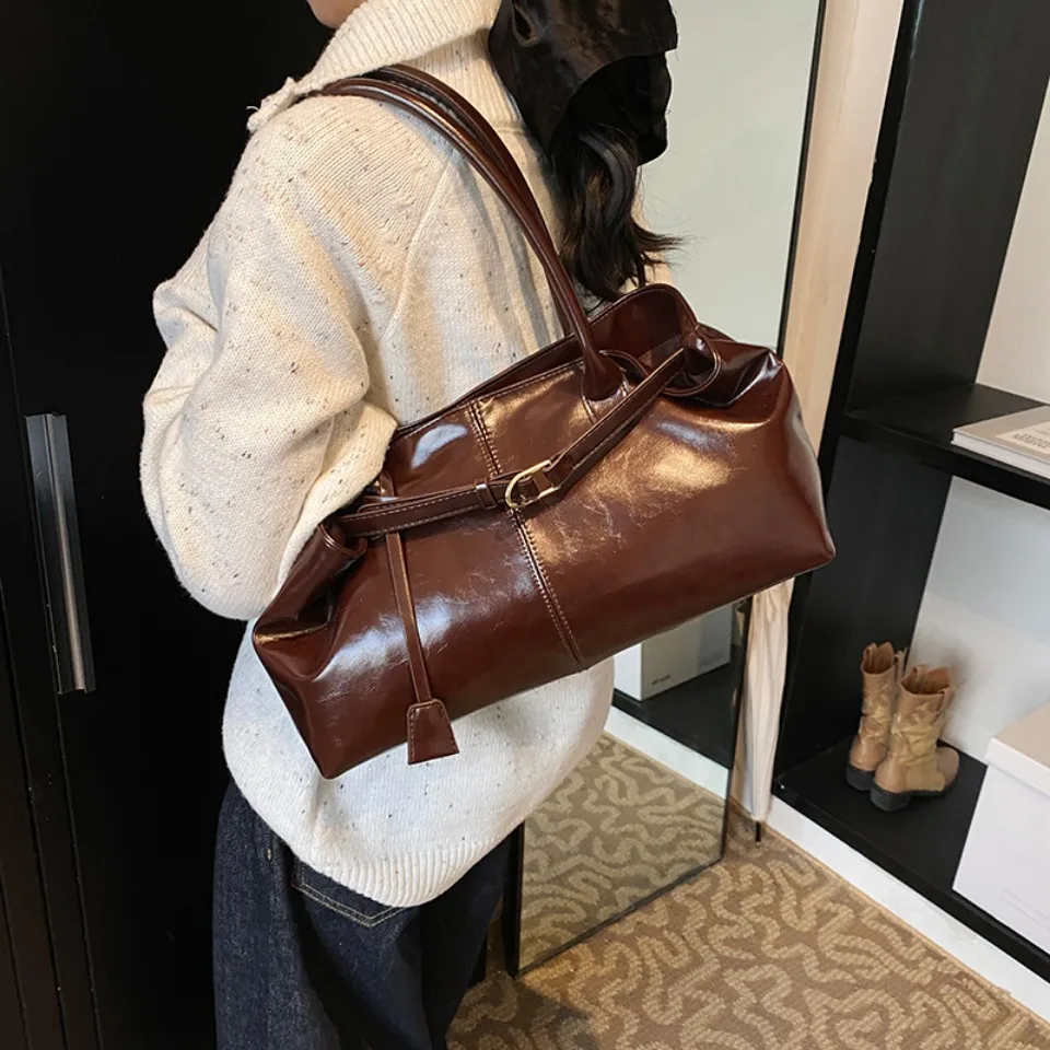冬用オイルPUレザーホーボーハンドバッグショルダーバッグレト - Leather Work Bag Women のレビューと価格