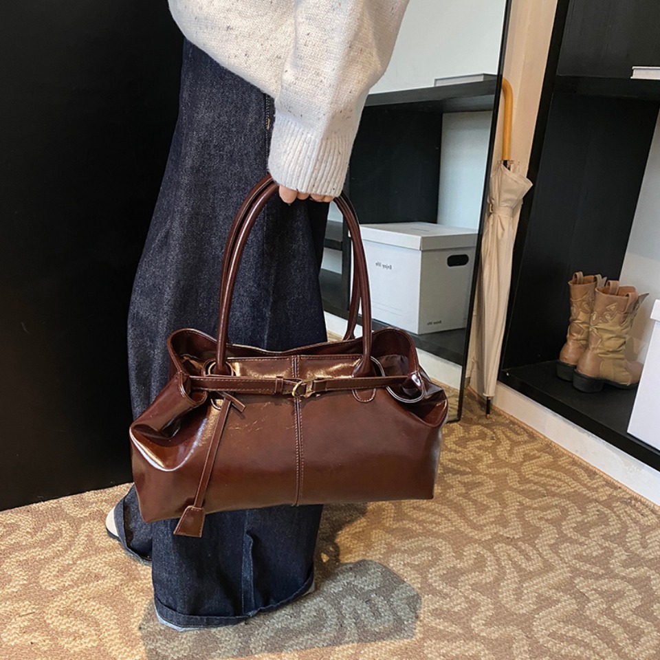 冬用オイルPUレザーホーボーハンドバッグショルダーバッグレト - Leather Work Bag Women のレビューと価格