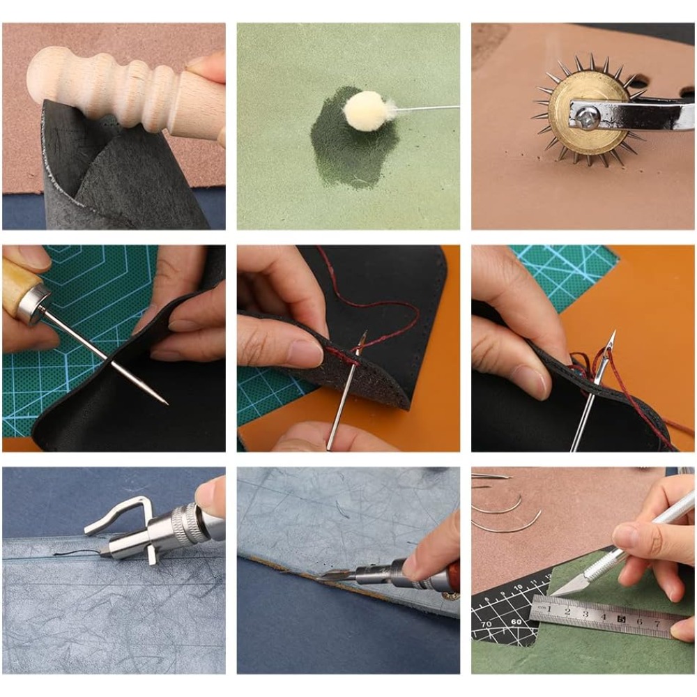 革細工ツール 実用的なレザークラフトキット ワックス糸付き  - Beginner Leatherwork Kit のレビューと価格