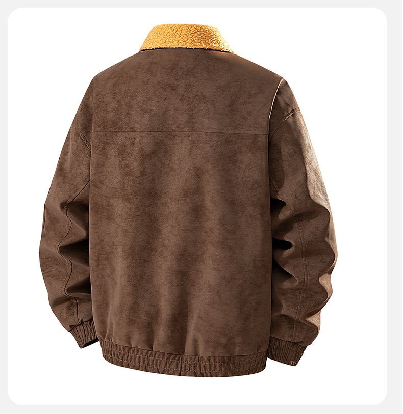 メンズレトロ厚手暖かいPUジャケット秋冬新作ラムウールフリー - Leather Work Jacket Mens のレビューと価格
