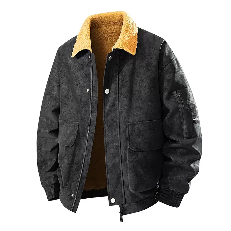 メンズレトロ厚手暖かいPUジャケット秋冬新作ラムウールフリー - Leather Work Jacket Mens のレビューと価格
