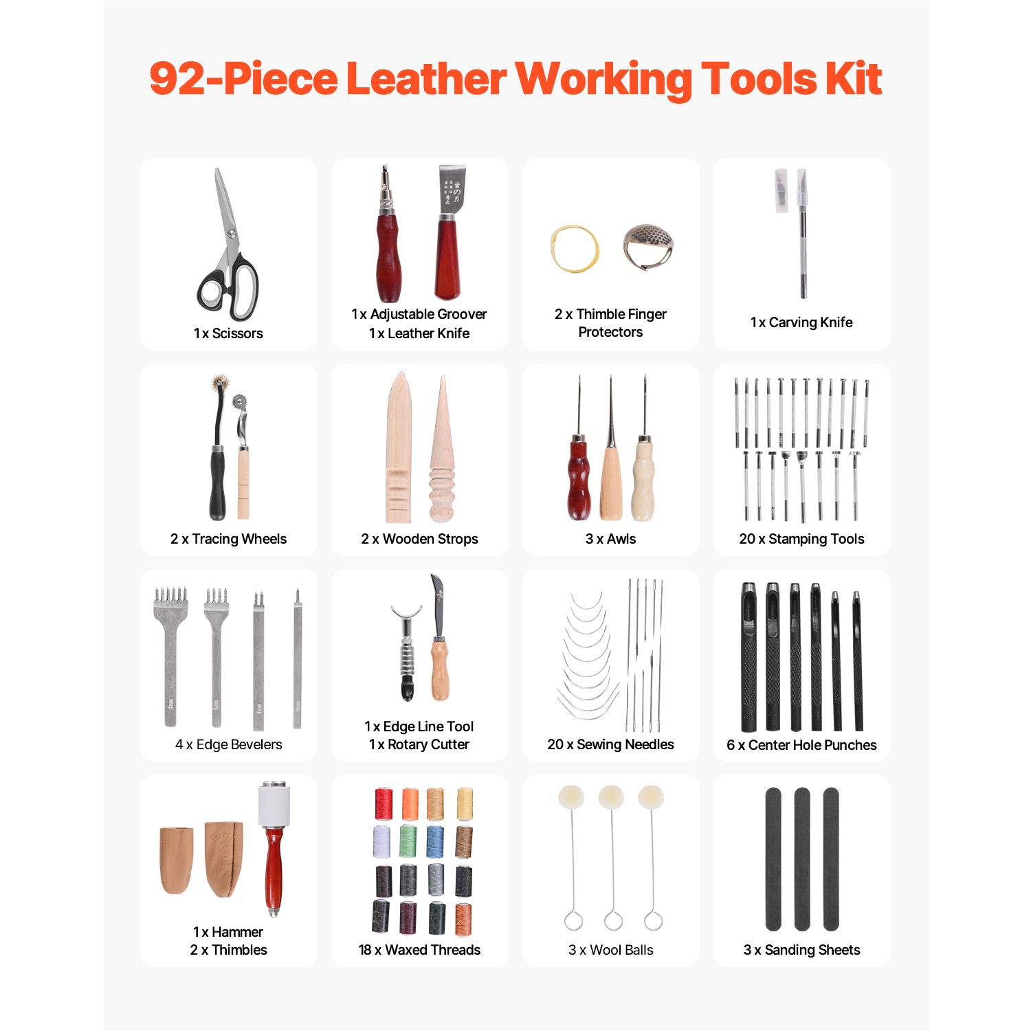 革細工ツールキット、92個の革細工ツールとポータブル革製収納 - Beginner Leatherwork Kit のレビューと価格